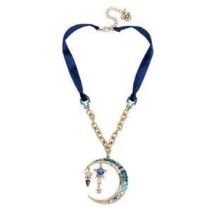 Betsey Johnson Celestial Starlet Crystal Moon & Stars Blue Necklace NWT